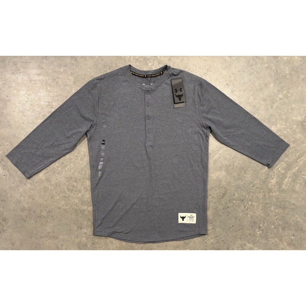 NWT Project Rock Under Armour Shirt Men's Small Gray Henley 3/4 Sleeve Heatgear